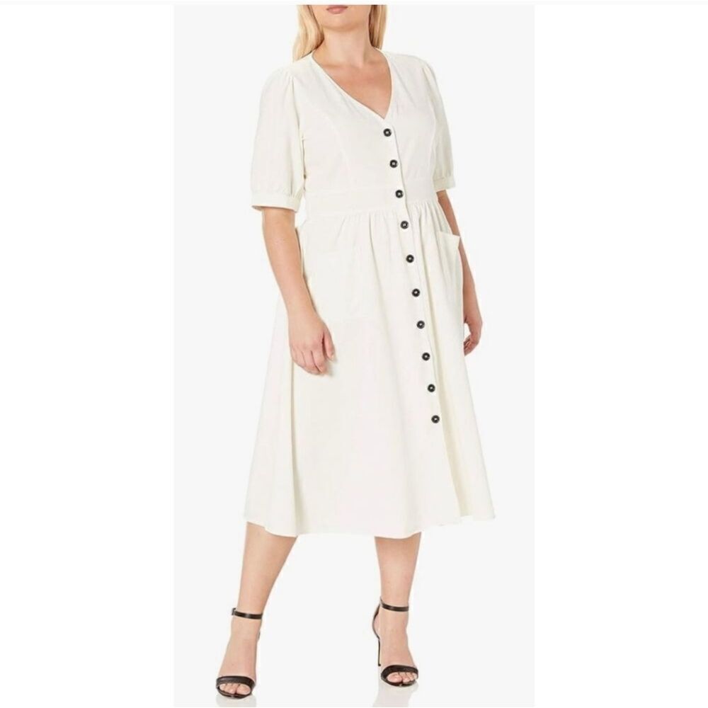 City Chic Ivory Linen Blend Button Up Dress Size 20 NWT